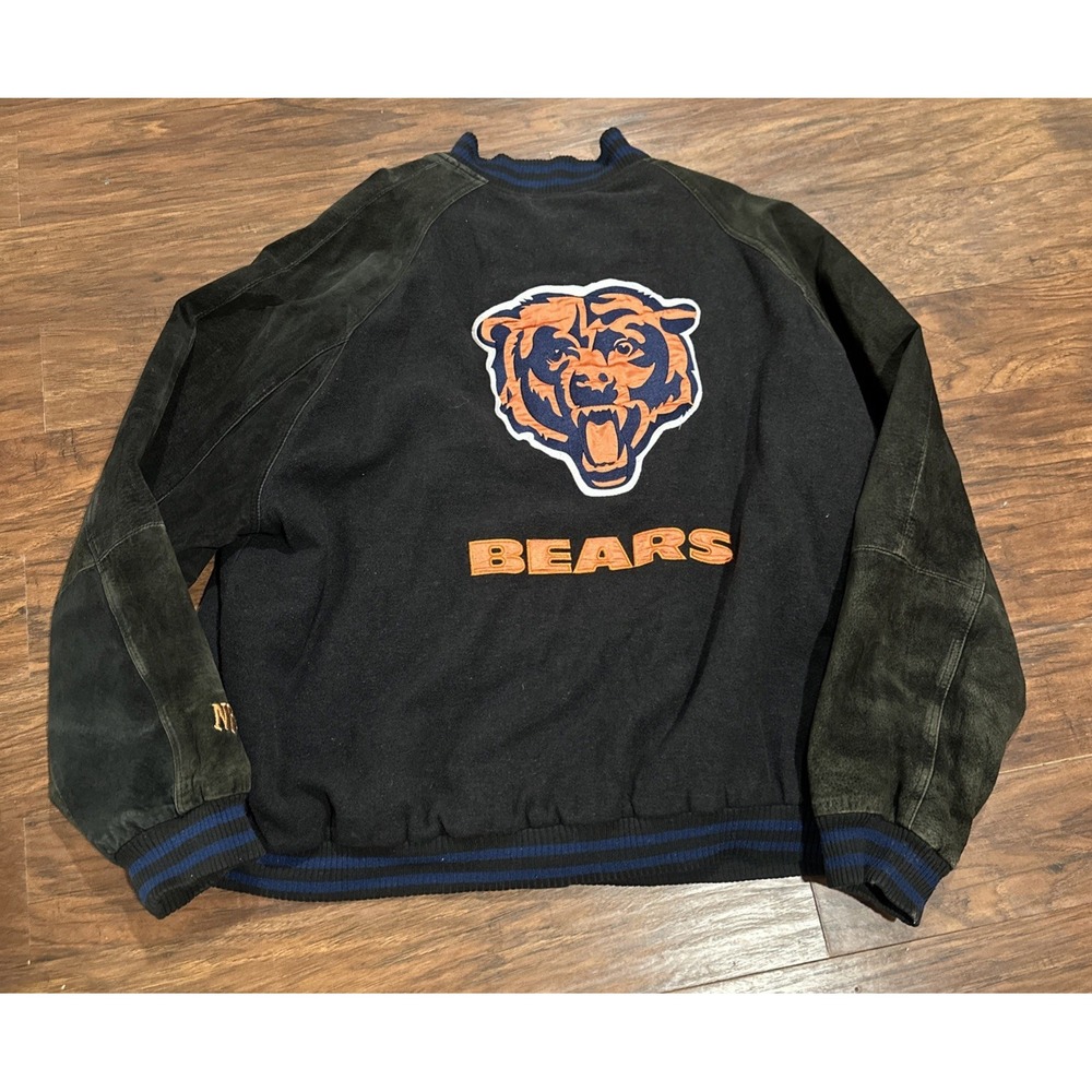 Vintage NFL Mens Size 2XL Faded Chicago Bears Football Suede Leather Jacket